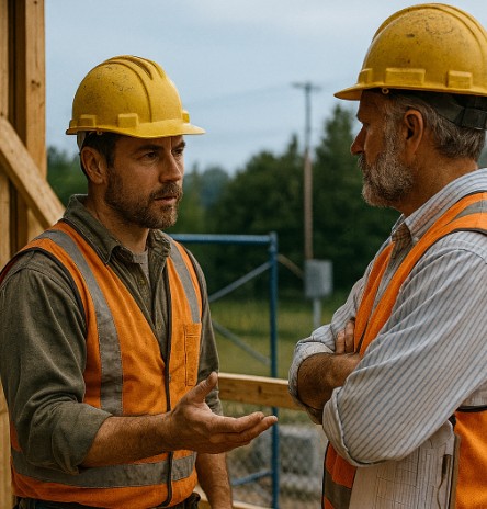 Ik vraag de uitvoerder of hij daar iets op kan bedenken, anders kun je niet werken.