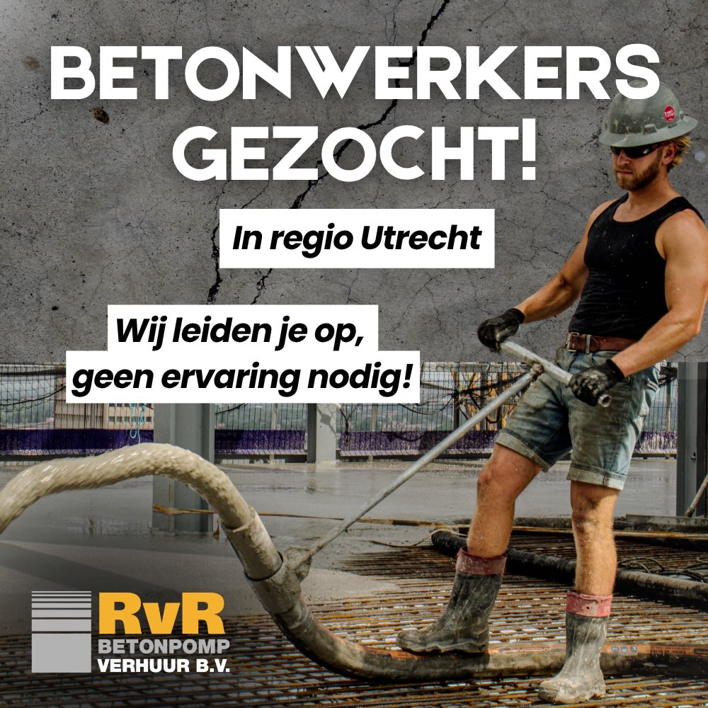 Wil je werk waarbij je met je handen bezig bent en aan het eind van de dag direct resultaat ziet? Lees dan verder! 🔥

Wij zoeken collega’s (in vaste dienst) die ons team met betonpompmachinisten komen versterken. Ervaring in de (beton)bouw is mooi meegenomen, maar zeker niet nodig. Wij leren je alles wat je moet weten. Aan het einde van je werkdag zie je direct resultaat. 

Vloeren, funderingen en andere betonconstructies waar mensen op wonen, werken en rijden. Dat geeft gewoon een goed gevoel. Je komt terecht in een hecht team. We werken hard, maar lachen net zo hard.

Hier kan je op rekenen:
- Lekker salaris;
- Elke dag een nieuwe klus of uitdaging;
- Doorgroeien naar je eigen betonpomp en bus;
- Aanhangerrijbewijs op kosten van de zaak;
- Leuke borrels en uitjes.

Stuur ons een berichtje of reageer hieronder.